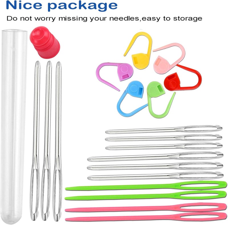 Orrdice 26 Pcs Sewing Knitting Kits, 9 Pcs Large-Eye Blunt Yarn Needles, 4 Pcs Plastic Weaving Needles,12 Pcs Colorful Knitting Crochet Locking Counter Stitch Needle, Suitable for Crochet Project - Image 3